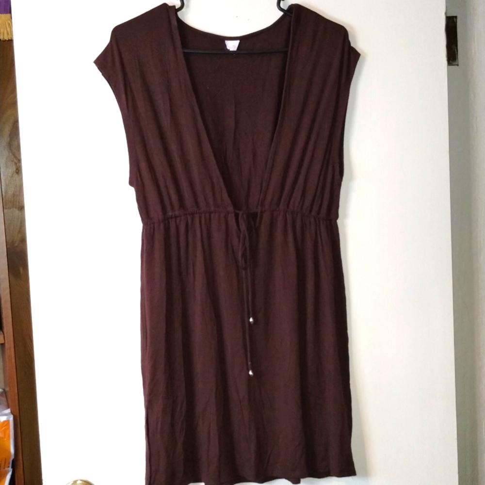 ⭐Merona Women's Size Large Blouse Low Neckline Brown Top